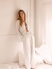 Mint Velvet Grey Stripe Pyjamas Trousers - Image 1 of 6