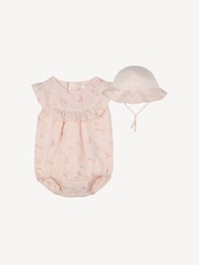 Chloé Baby Natural Floral Print Romper and Hat Set - Image 1 of 8