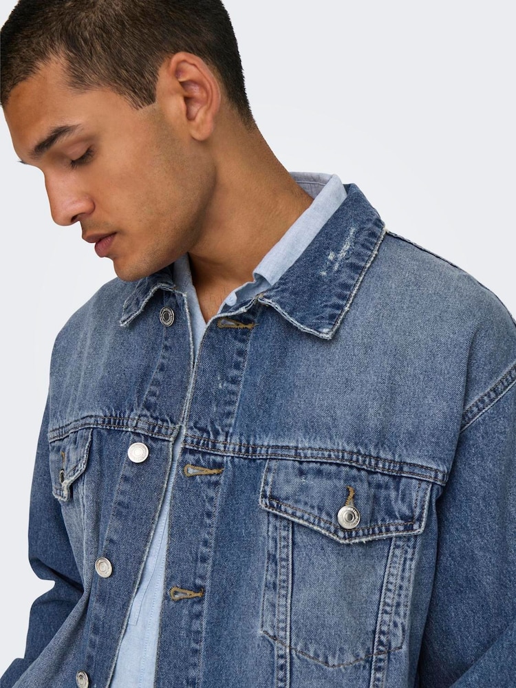 Only & Sons Blue Denim 100% Cotton Jacket - Image 3 of 6