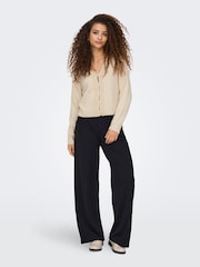 JDY Cream Knitted Long Sleeve Lace Detail Button Cardgian - Image 3 of 6