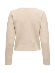 JDY Cream Knitted Long Sleeve Lace Detail Button Cardgian - Image 6 of 6