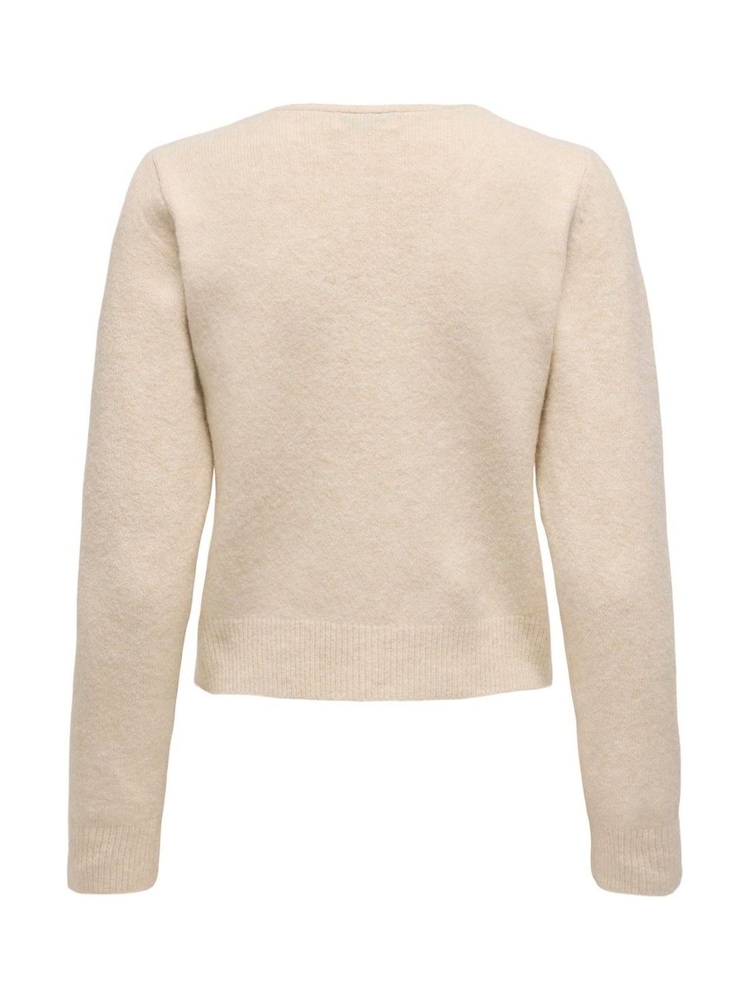 JDY Cream Knitted Long Sleeve Lace Detail Button Cardgian - Image 6 of 6