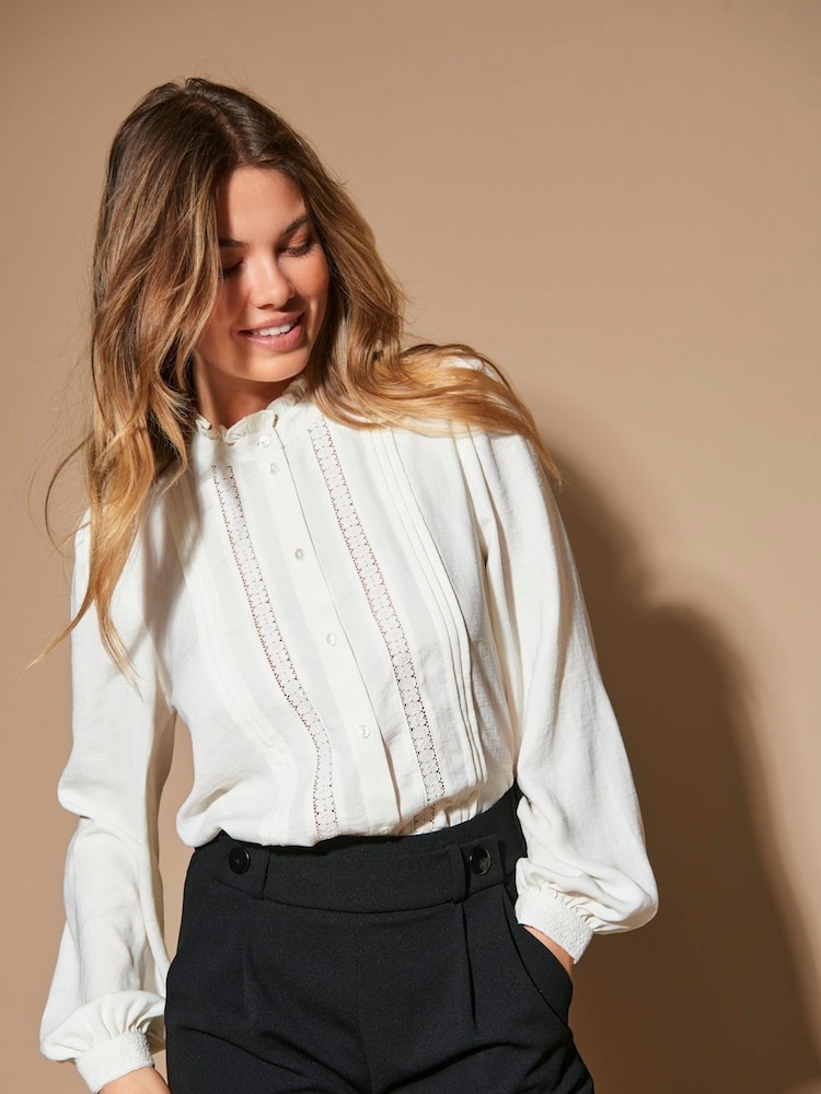 JDY White Lace Detail Long Sleeve Shirt - Image 1 of 8