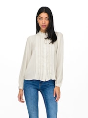 JDY White Lace Detail Long Sleeve Shirt - Image 4 of 8