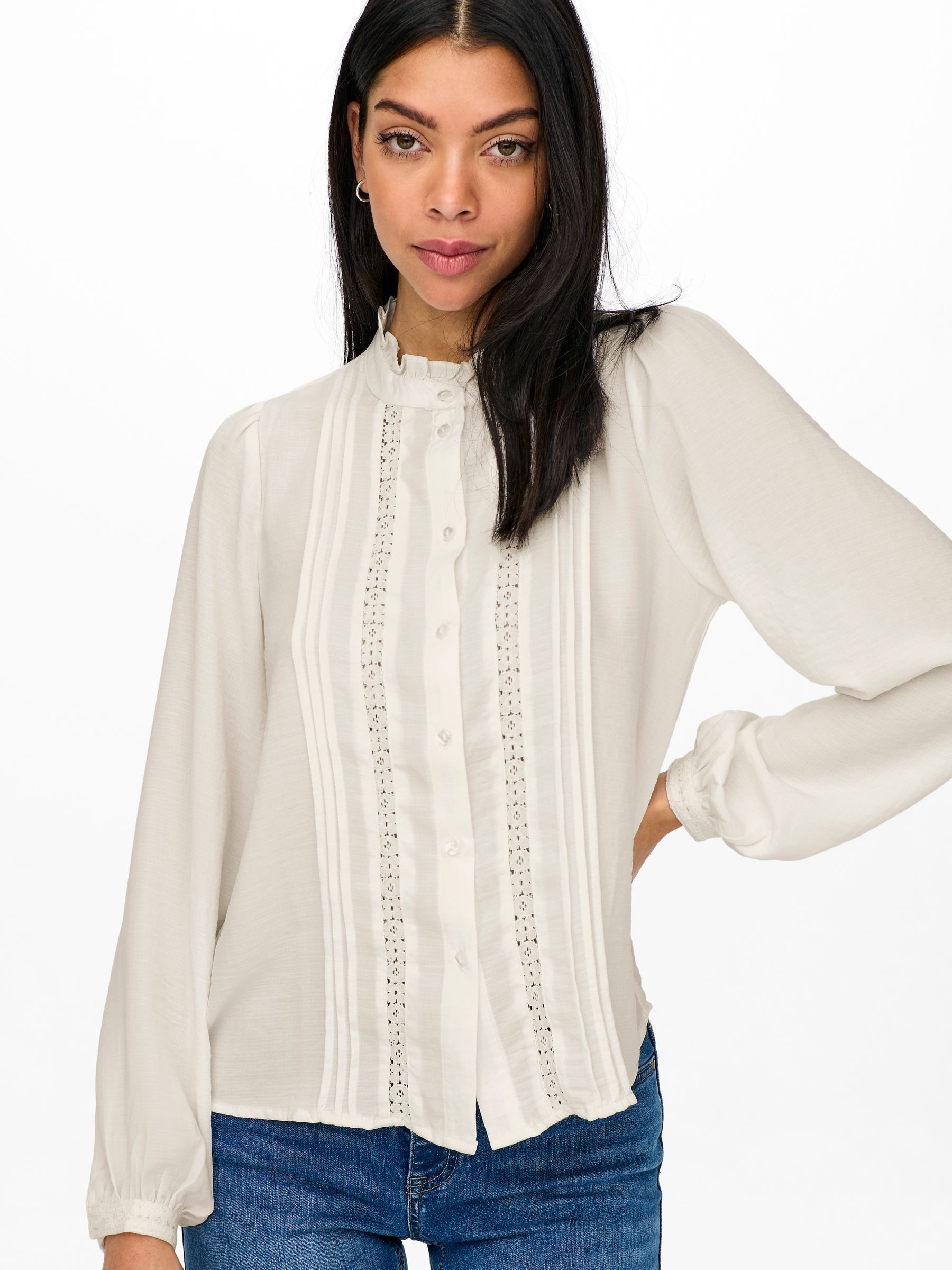 Jacy Shirt with Overlay Detail in White Clay