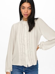 JDY White Lace Detail Long Sleeve Shirt - Image 5 of 8