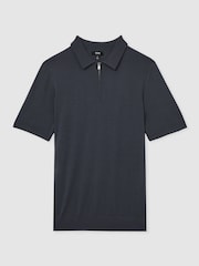 Reiss Blackened Blue Maxwell Merino Wool Half-Zip Polo Shirt - Image 2 of 7