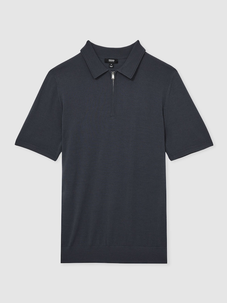 Reiss Blackened Blue Maxwell Merino Wool Half-Zip Polo Shirt - Image 2 of 7