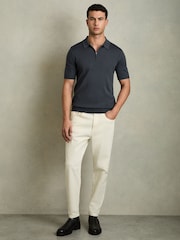 Reiss Blackened Blue Maxwell Merino Wool Half-Zip Polo Shirt - Image 3 of 7