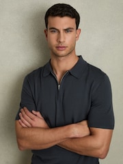 Reiss Blackened Blue Maxwell Merino Wool Half-Zip Polo Shirt - Image 6 of 7
