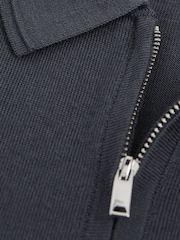 Reiss Blackened Blue Maxwell Merino Wool Half-Zip Polo Shirt - Image 7 of 7