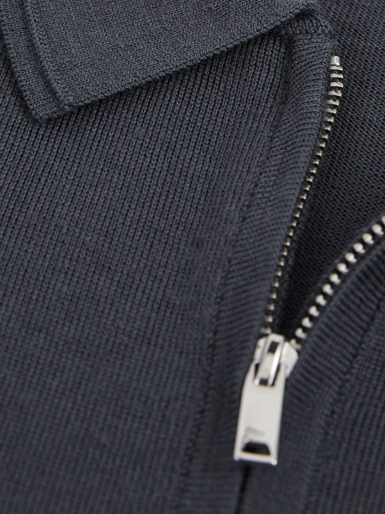 Reiss Blackened Blue Maxwell Merino Wool Half-Zip Polo Shirt - Image 7 of 7