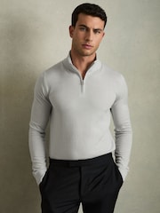 Reiss Iced Blue Blackhall Merino Wool Half-Zip Funnel Neck Jumper - Image 1 of 7