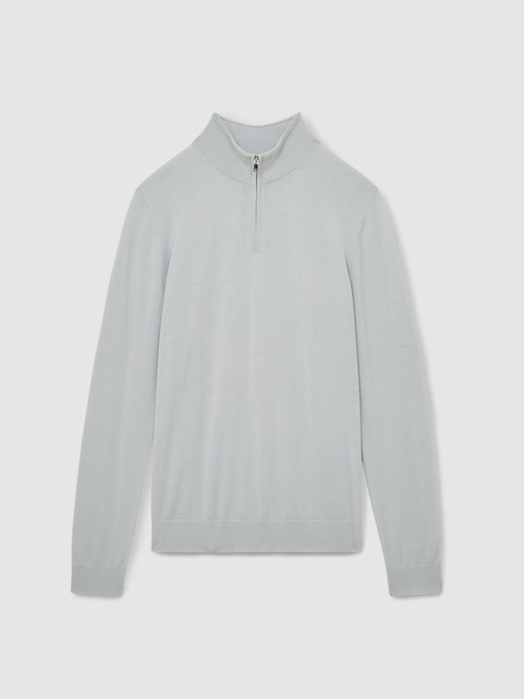 Reiss Iced Blue Blackhall Merino Wool Half-Zip Funnel Neck Jumper - Image 2 of 7
