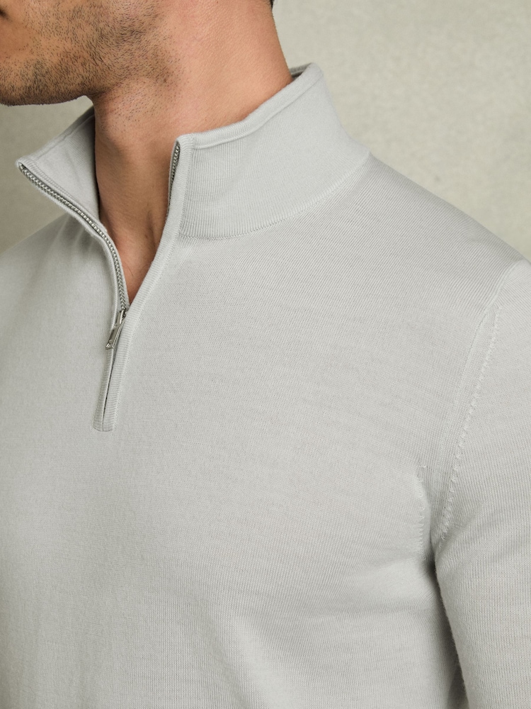 Reiss Iced Blue Blackhall Merino Wool Half-Zip Funnel Neck Jumper - Image 4 of 7