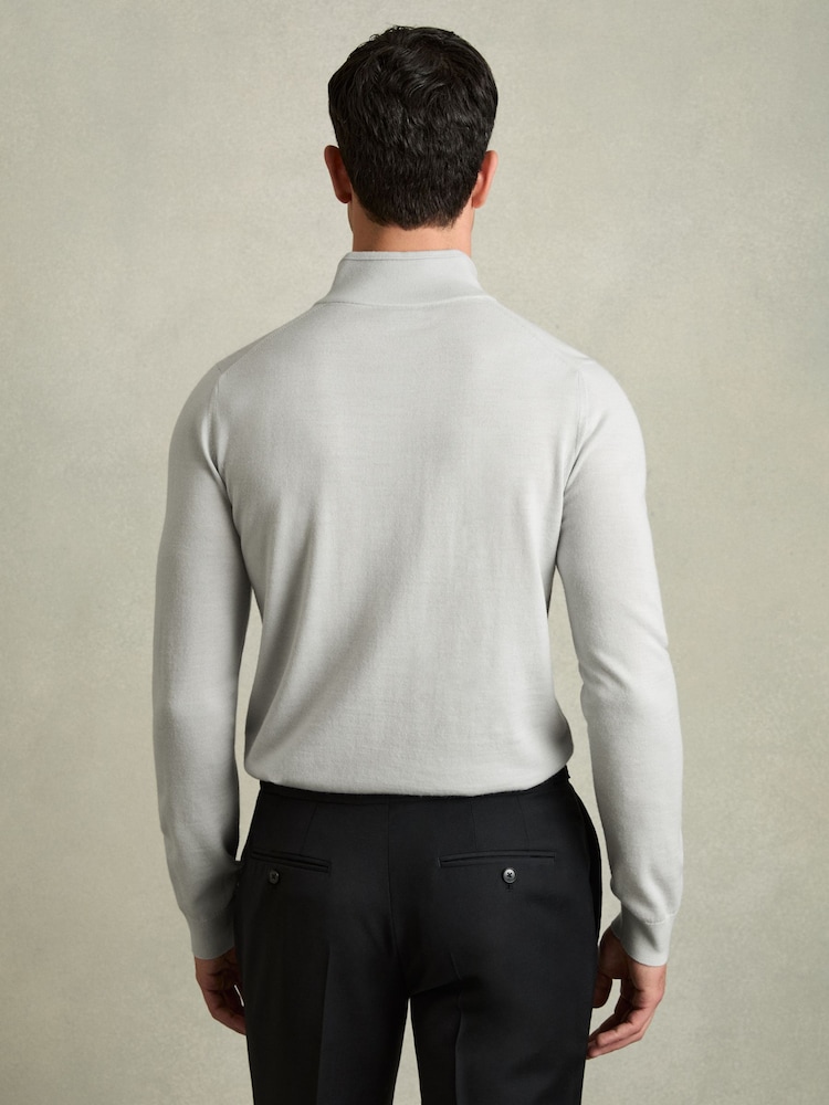 Reiss Iced Blue Blackhall Merino Wool Half-Zip Funnel Neck Jumper - Image 5 of 7