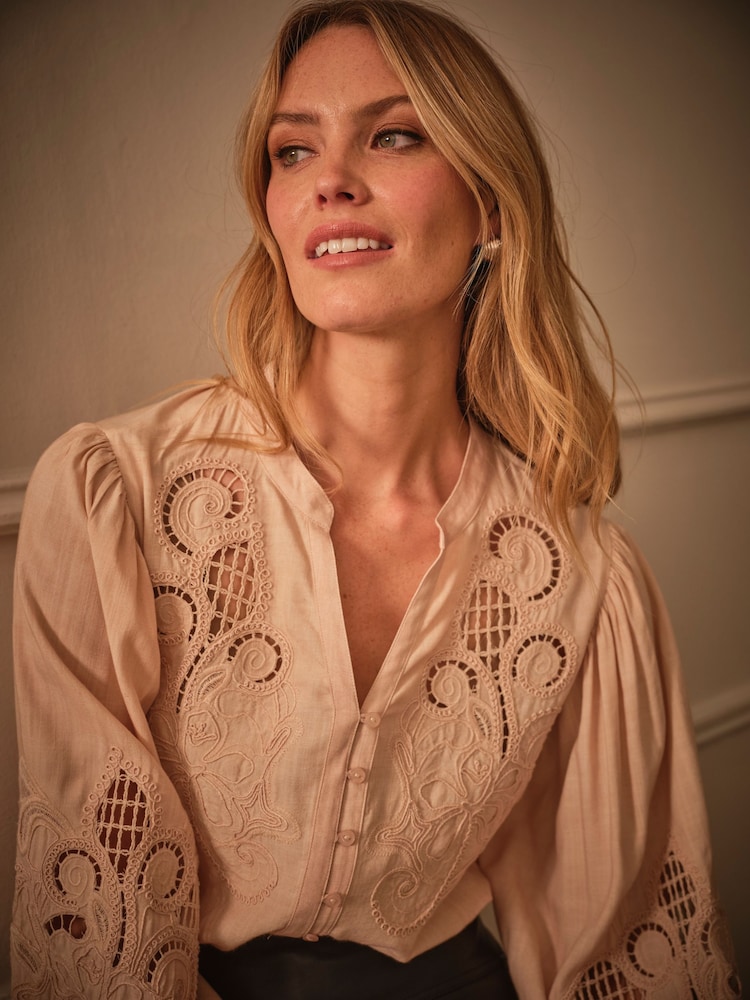 FatFace Eliza Blush Pink Embroidered Blouse - Image 2 of 5