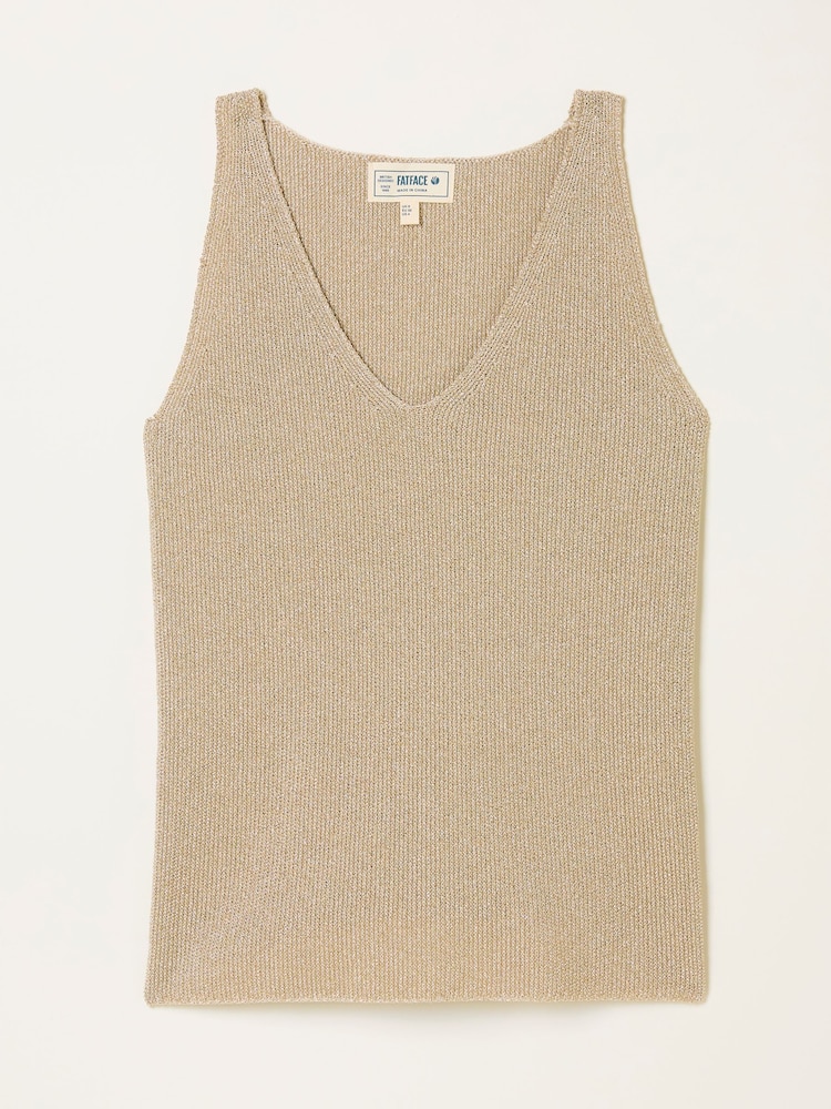 FatFace Evelyn Gold Metallic Knit Vest Top - Image 1 of 1