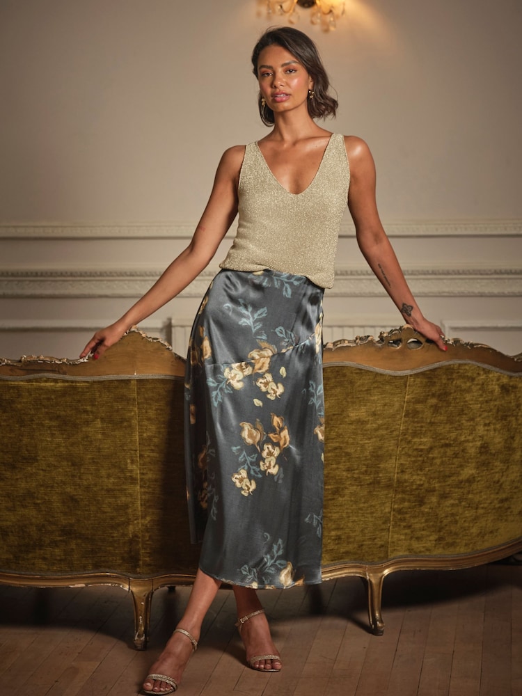 FatFace Evelyn Gold Metallic Knit Vest Top - Image 2 of 4 FatFace Evelyn Gold Metallic Knit Vest Top - Image 2 of 4