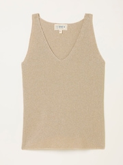 FatFace Evelyn Gold Metallic Knit Vest Top - Image 4 of 4