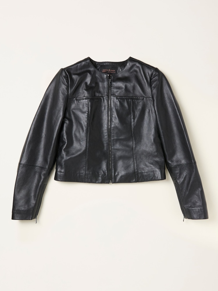 FatFace Tessa Black Leather Jacket - Image 1 of 1