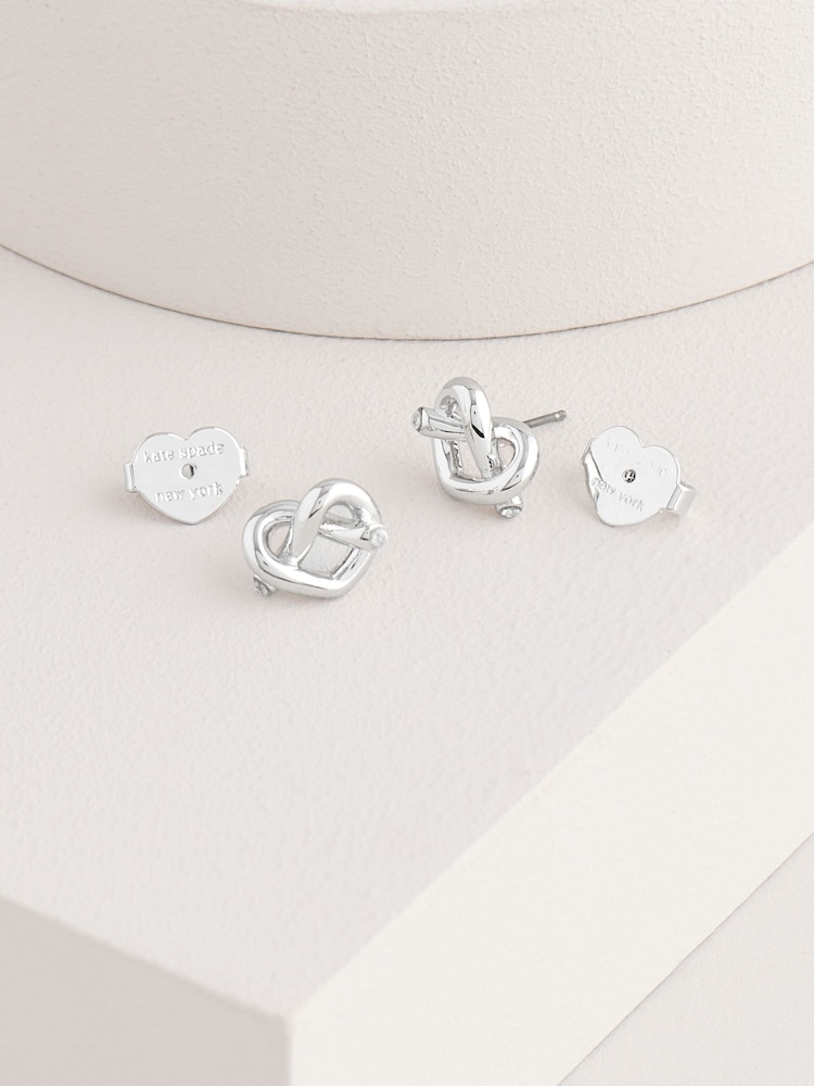 kate spade new york Silver Tone Loves Me Knot Studs Earrings - Image 1 of 3