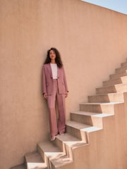 Pink Premium Wide Leg Satin Trousers With Linen - Image 1 of 9