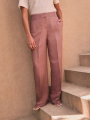 Pink Premium Wide Leg Satin Trousers With Linen - Image 2 of 9