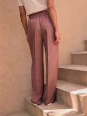 Pink Premium Wide Leg Satin Trousers With Linen - Image 3 of 9