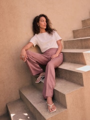 Pink Premium Wide Leg Satin Trousers With Linen - Image 4 of 9