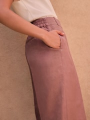 Pink Premium Wide Leg Satin Trousers With Linen - Image 5 of 9
