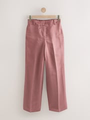 Pink Premium Wide Leg Satin Trousers With Linen - Image 6 of 9