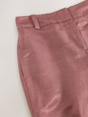 Pink Premium Wide Leg Satin Trousers With Linen - Image 8 of 9