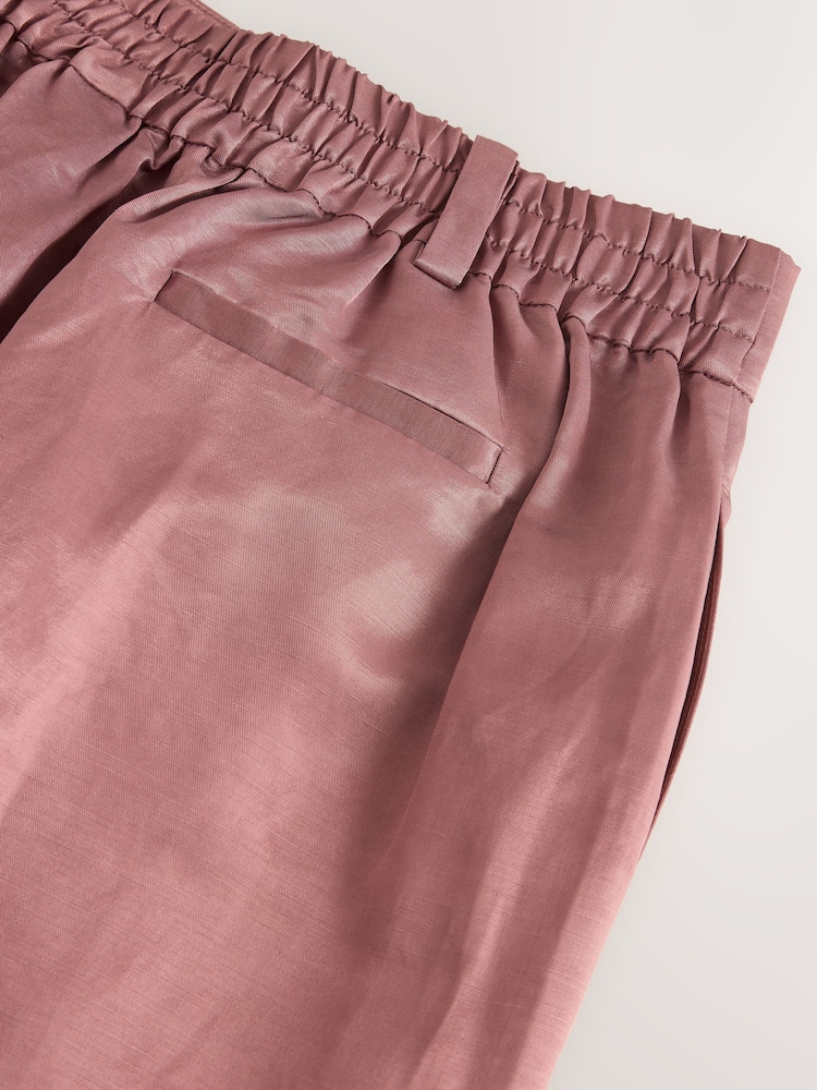 Pink Premium Wide Leg Satin Trousers With Linen - Image 9 of 9