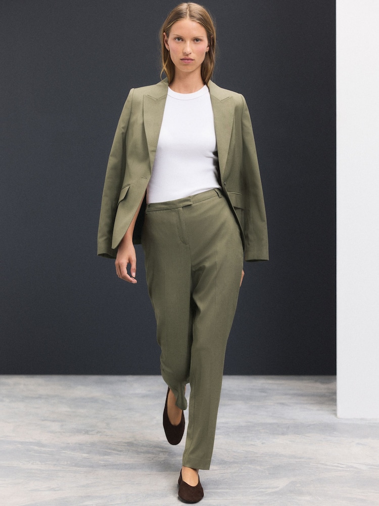 Khaki Green Slim Sculpting Tailored Trousers - Image 1 of 7 Khaki Green Slim Sculpting Tailored Trousers - Image 1 of 7