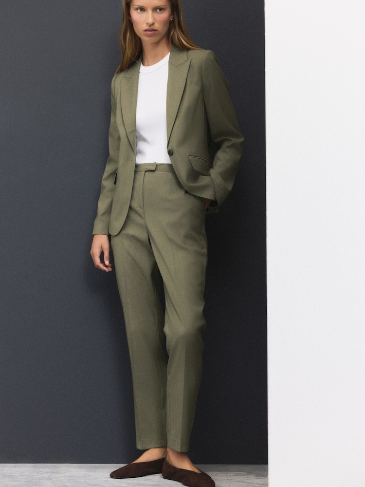 Khaki Green Slim Sculpting Tailored Trousers - Image 2 of 7 Khaki Green Slim Sculpting Tailored Trousers - Image 2 of 7