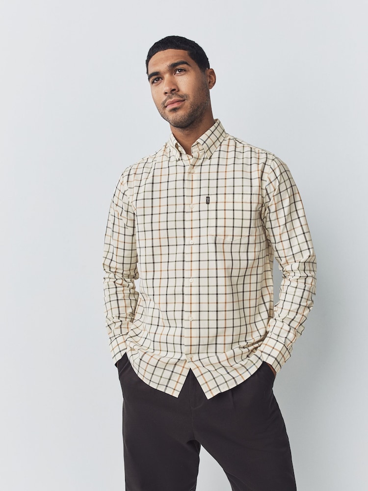 Ecru Tattersall Check Regular Fit Easy Iron Button Down Oxford Shirt - Image 1 of 7