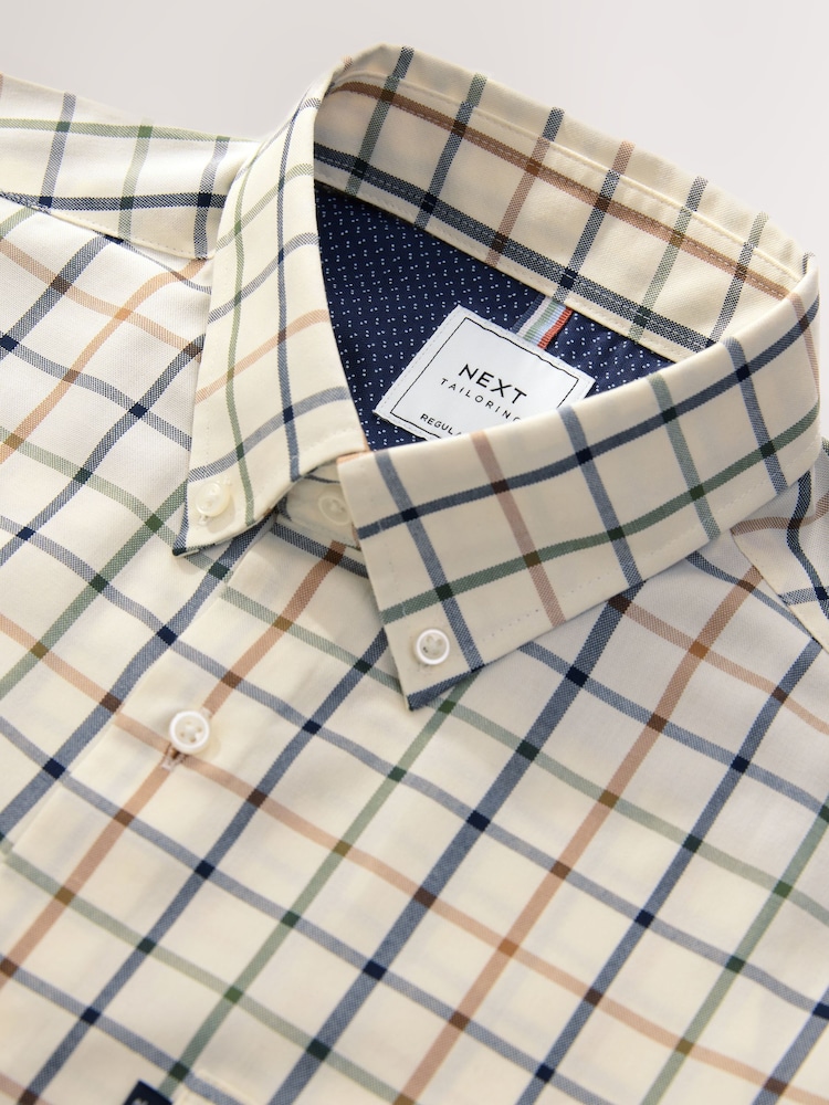 Ecru Tattersall Check Regular Fit Easy Iron Button Down Oxford Shirt - Image 7 of 7