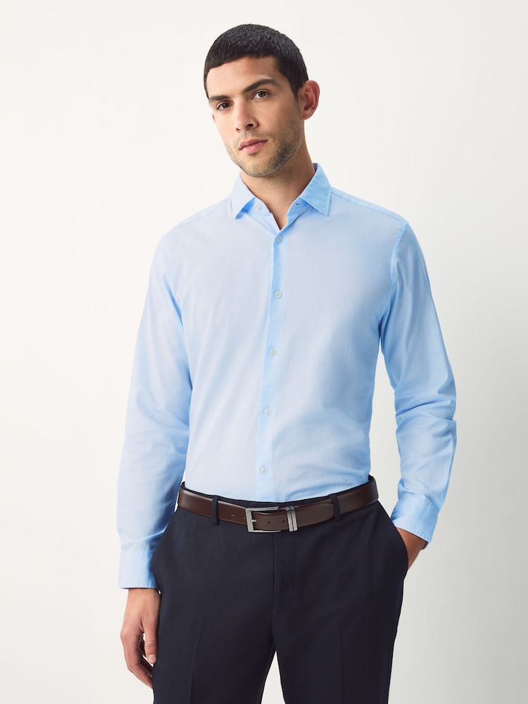 Light Blue Regular Fit Washed Dobby Long Sleeve Smart Cutaway Collar 100% Cotton Shirt - Image 1 of 8 Light Blue Regular Fit Washed Dobby Long Sleeve Smart Cutaway Collar 100% Cotton Shirt - Image 1 of 8