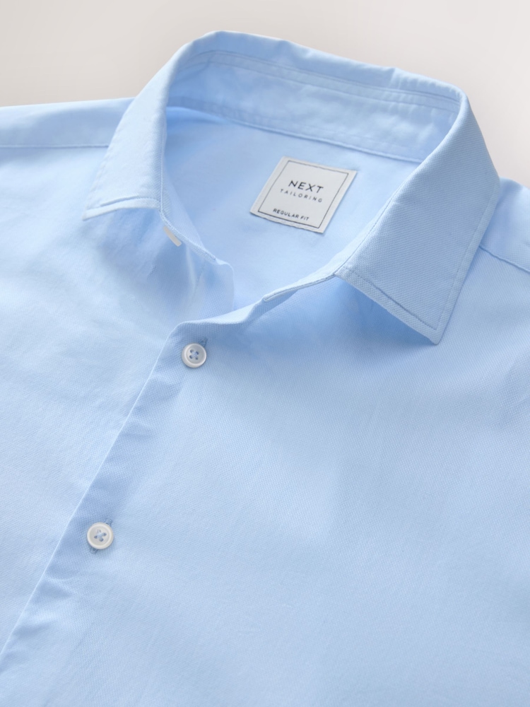 Light Blue Regular Fit Washed Dobby Long Sleeve Smart Cutaway Collar 100% Cotton Shirt - Image 2 of 3