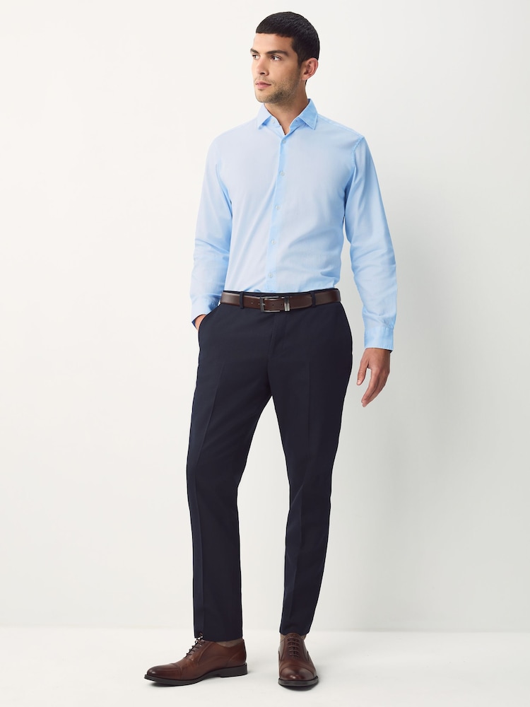Light Blue Regular Fit Washed Dobby Long Sleeve Smart Cutaway Collar 100% Cotton Shirt - Image 2 of 8 Light Blue Regular Fit Washed Dobby Long Sleeve Smart Cutaway Collar 100% Cotton Shirt - Image 2 of 8