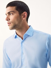 Light Blue Regular Fit Washed Dobby Long Sleeve Smart Cutaway Collar 100% Cotton Shirt - Image 4 of 8