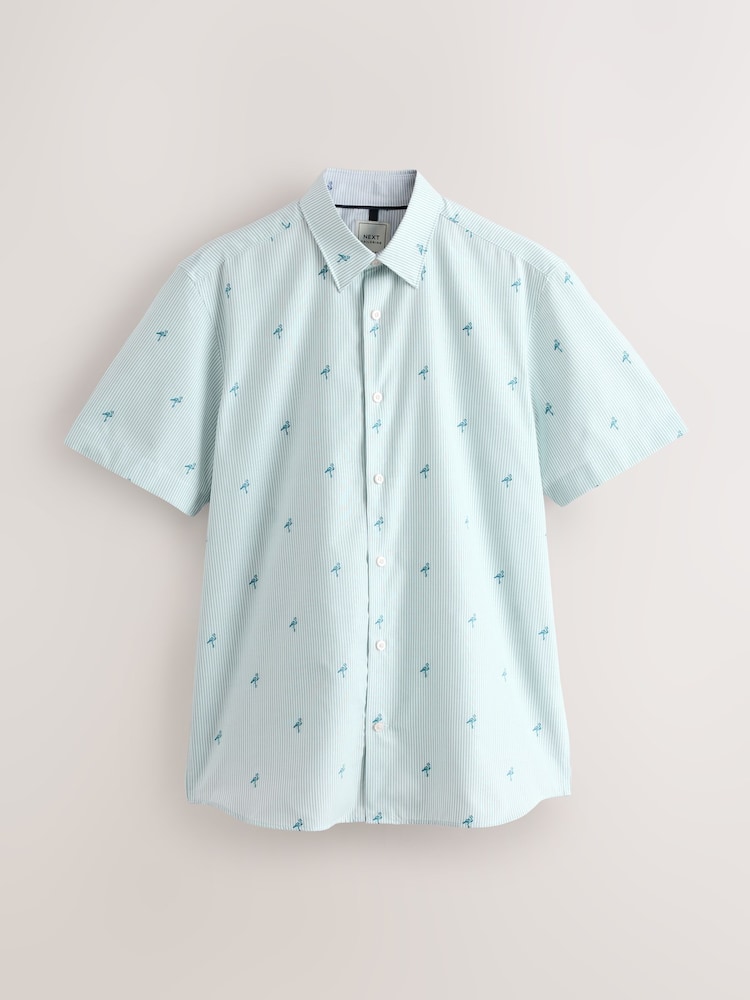 Green Bengal Flamingo Conversational Fruit Print Stripe Easy Iron Oxford Shirt - Image 1 of 3
