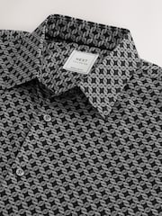 Black Link Regular Fit 100% Cotton Geometric Print Short Sleeve Smart Shirt - Image 2 of 3
