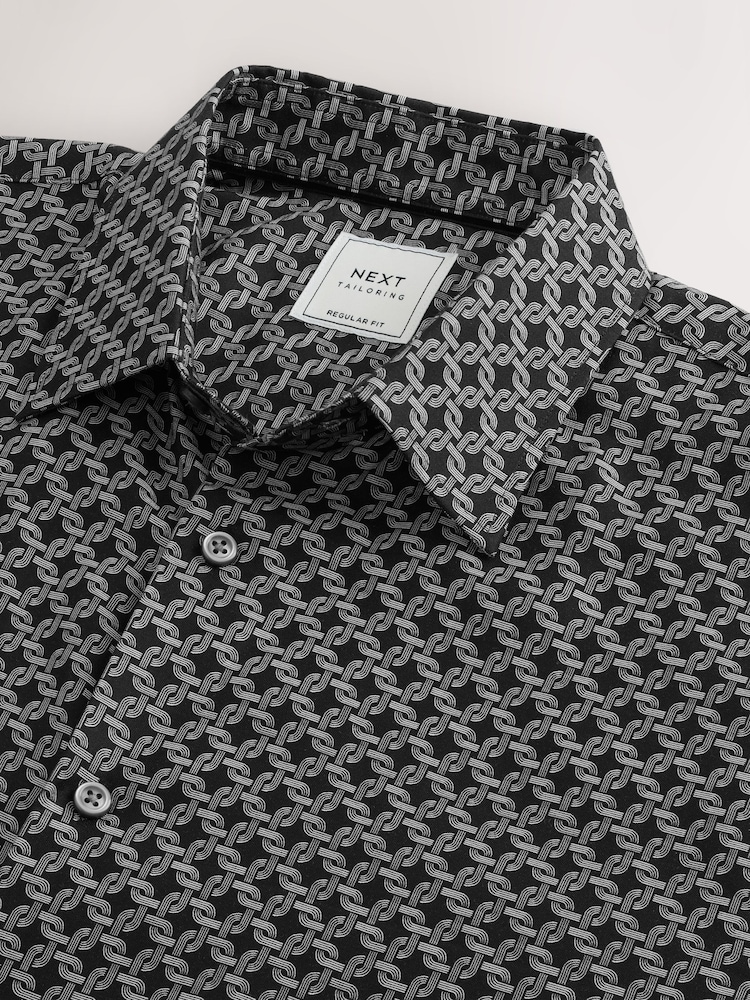 Black Link Regular Fit 100% Cotton Geometric Print Short Sleeve Smart Shirt - Image 2 of 3 Black Link Regular Fit 100% Cotton Geometric Print Short Sleeve Smart Shirt - Image 2 of 3