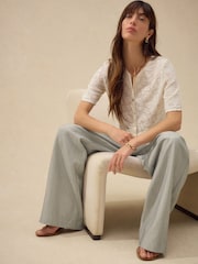 Grey Herringbone Elastic Back Wide Leg Trousers - Image 4 of 8