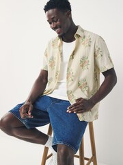 Ecru White/Pink Floral Regular Fit Print Short Sleeve Shirt - Image 3 of 8