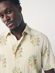 Ecru White/Pink Floral Regular Fit Print Short Sleeve Shirt - Image 5 of 8