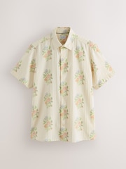 Ecru White/Pink Floral Regular Fit Print Short Sleeve Shirt - Image 6 of 8