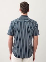 Navy Regular Fit Stripe Short Sleeve Lyocel Cotton Blend Smart Shirt - Image 3 of 8